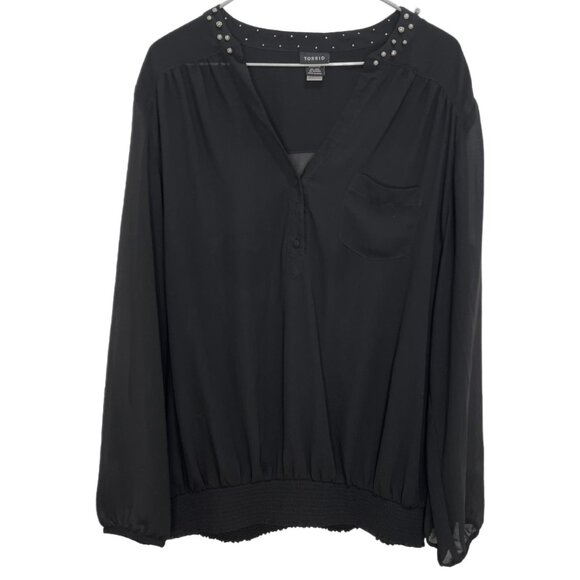 1037 Torrid Plus Gold Beaded Loose Fit Chiffon Pullover Blouse Black - Picture 1 of 2